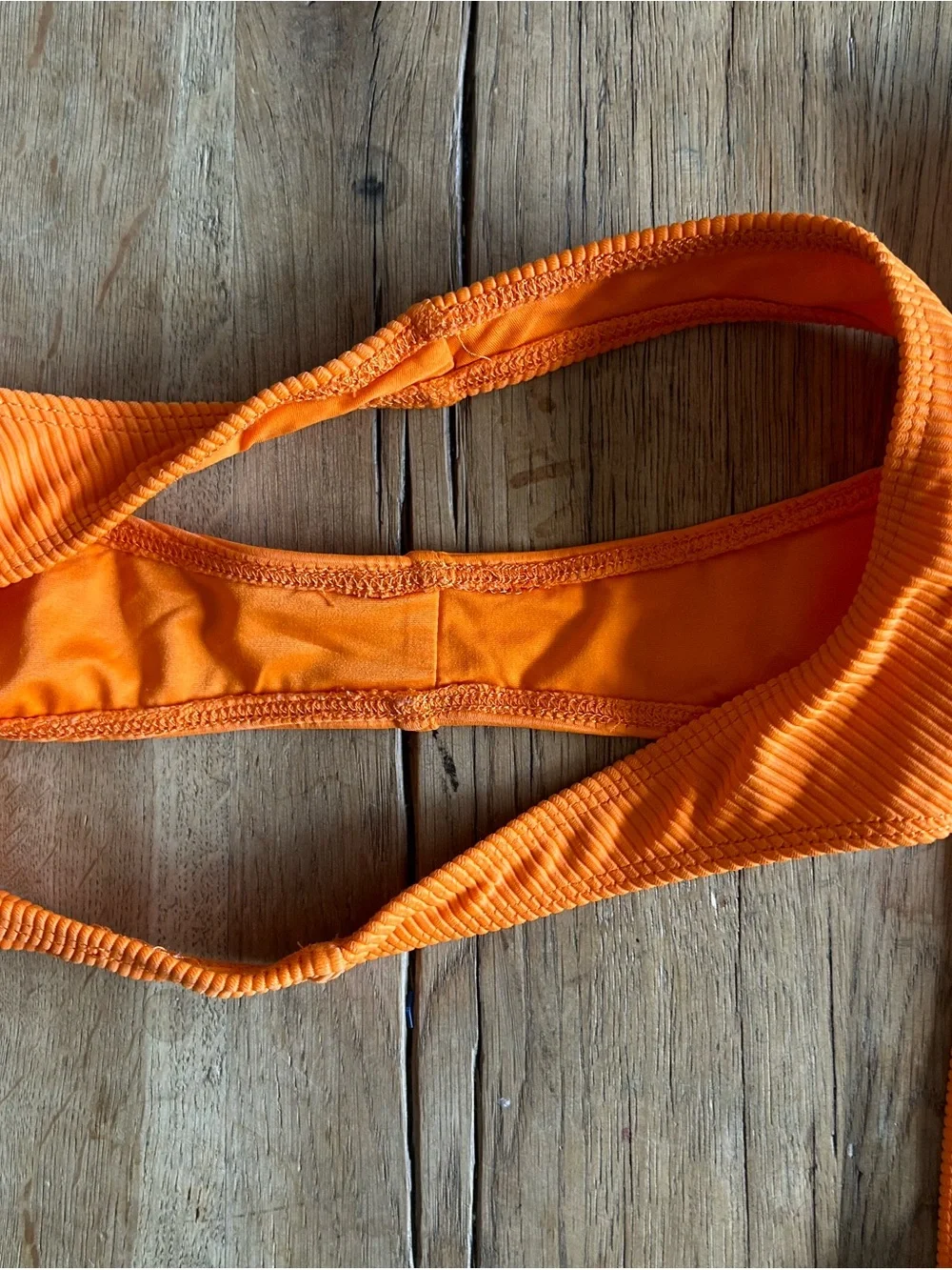 Frankie's Bikinis Orange Ribbed Two-Piece Swim Set cheeky bralette M top S bot